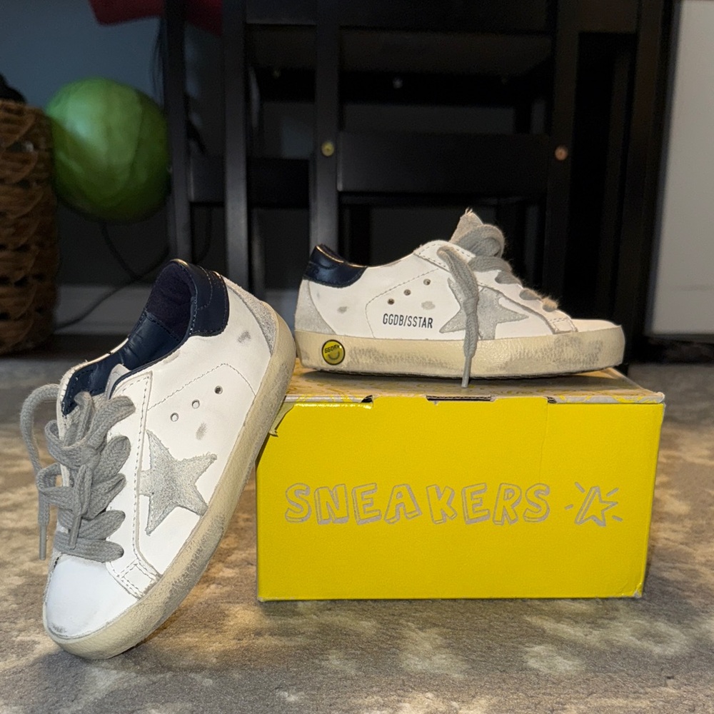 Golden Goose Kids White and Gray Sneakers with Star